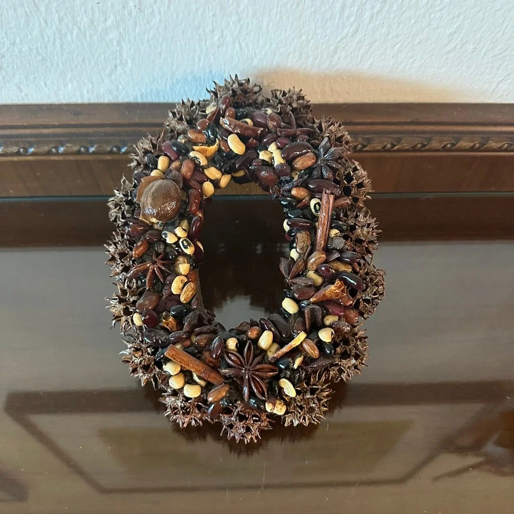 Vintage Natural Seed Bean Star Anise Mini Wreath Rustic Fall Farmhouse Decor 7x5